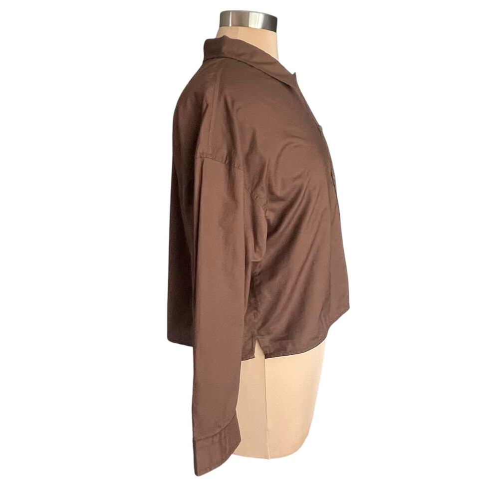 Everlane Boxy Long Sleeve Button Down Shirt Women XS BrownThe Woven Pajama Top - Picture 5 of 10